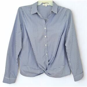 Pink Stitch Top Womens XL Nautical Blue White Stripe Classic Preppy Coastal